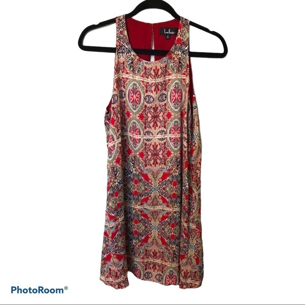 Lulus paisley red pattern swing dress medium - Picture 2 of 12
